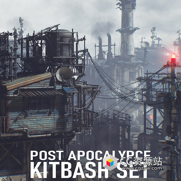 后启示录幸存者破败环境场景3D模型 FBX格式 Post Apocalypse Survivor Environment Kitbash set-图片1
