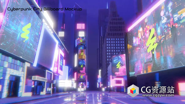 AE模板-赛博朋克城市科技品牌广告牌展示模板 Cyberpunk City Billboard Mockup