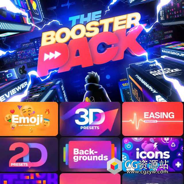 AE脚本-3000+最佳动态图形包文字图层出入动画背景图标MG动画预设包破解版 Booster Pack-图片1