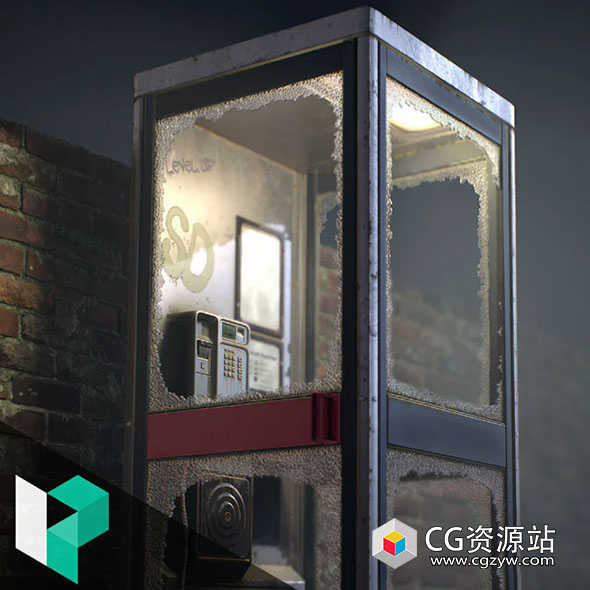 Substance Designer电话亭道具高精度纹理贴图制作SD教程+中英文字幕