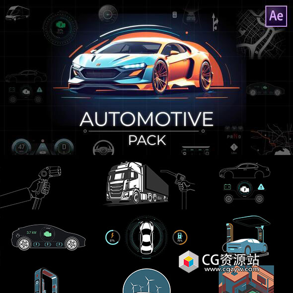 AE+PR模板-350组汽车科技感HUD抬头显示UI元素动画 Automotive Pack-图片1