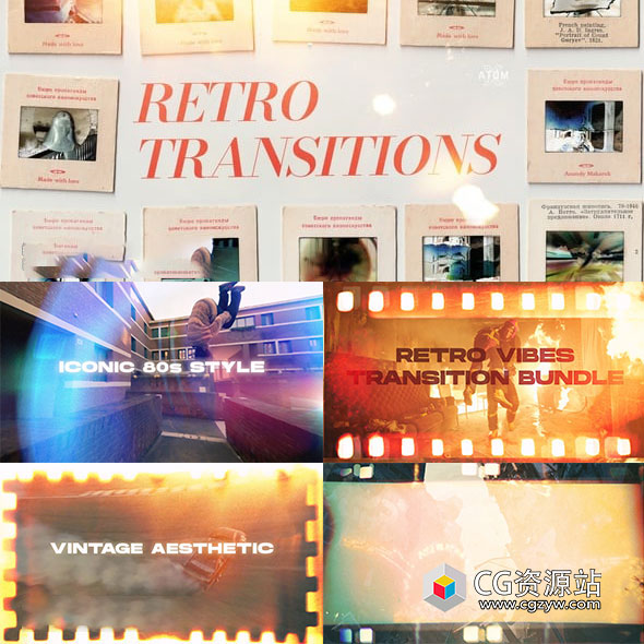 PR脚本-225组复古纸张划痕VHS胶片燃烧电影放映机特效视频转场