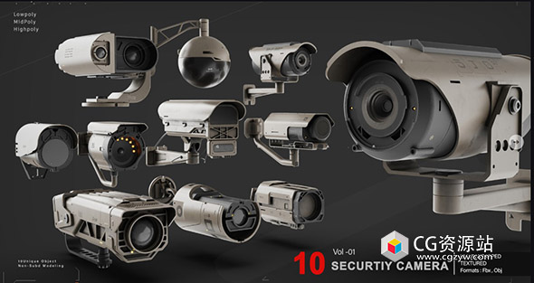 10种监控摄像头3D模型 FBX/Blend格式 SECURITY CAMERA VOL 01