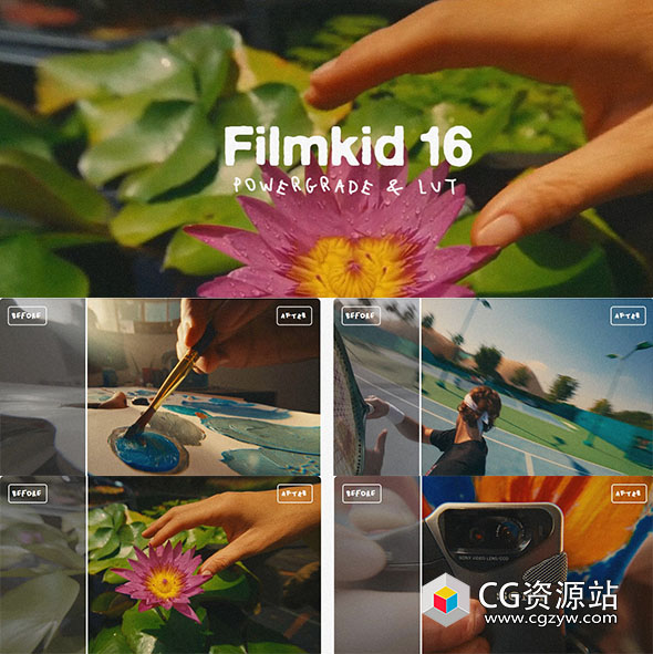 新品热门16mm复古美学胶片模拟电影广告旅拍达芬奇调色+LUT预设 Filmkid 16 Powergrade & LUT-图片1