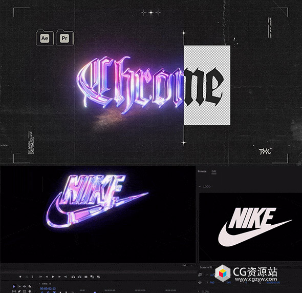 AE+PR模板-时尚Chrome铬合金彩色涂鸦风格Logo文字动画-图片1