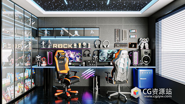 Blender电竞房桌椅电脑场景3D模型资产 Esport Gaming Collection 01-图片1