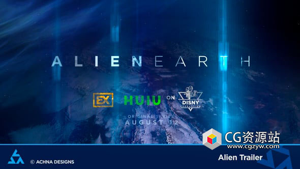 AE模板-科幻外星人太空电影预告片文字标题开场片头+背景音乐 Alien Trailer