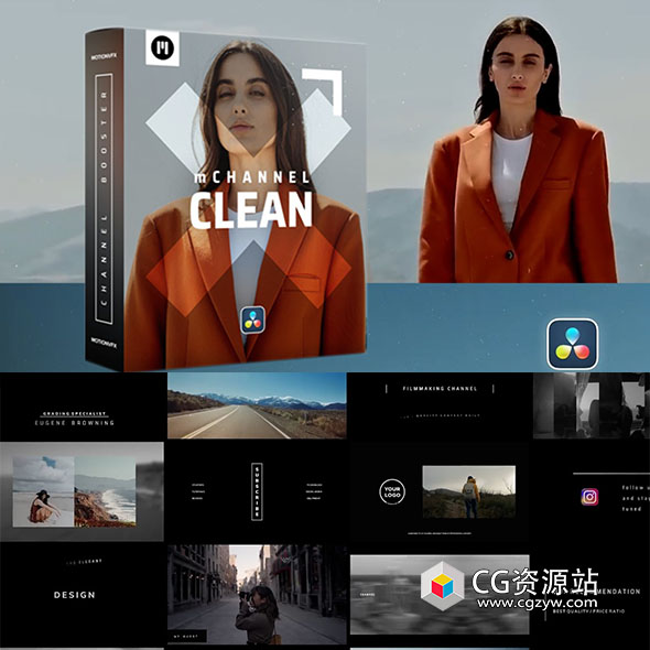 达芬奇插件-60个时尚简约社交媒体包装标题字幕排版图形特效转场插件 mChannel Clean DVR-图片1