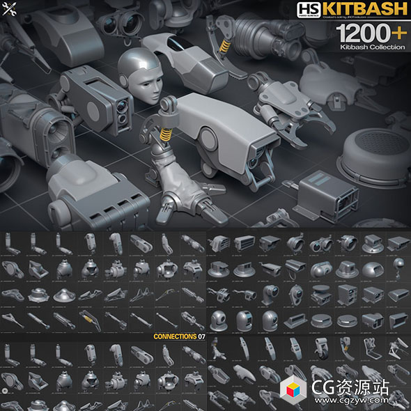 1271组机械手脚头零部件硬表面模型3D资产FBX/OBJ/Maya格式  Hard Surface Kitbash-图片1