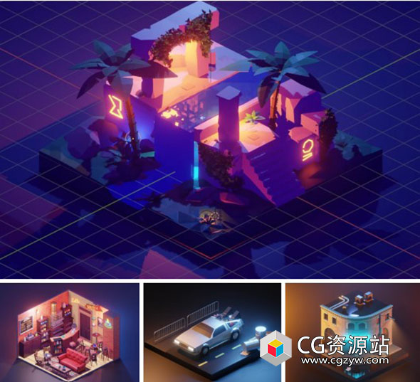 103个Blender卡通插画风格等距场景3D模型 A Collection Of 103 High-Quality Blender Cartoon Illustration Scenes-图片1