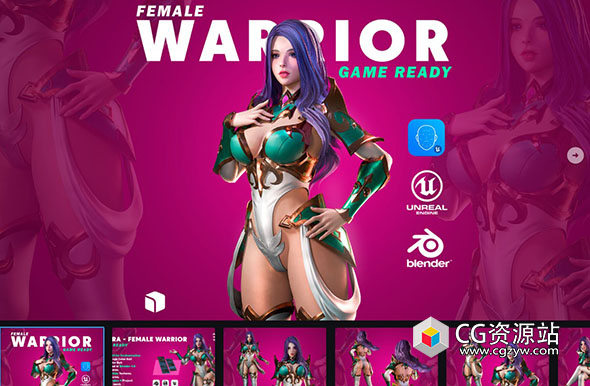 Blender女战士角色绑定3D模型 Azura – Female Warrior Character – Blender 3D Model