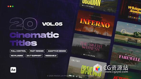 AE模板-100组动感电影片头文字标题排版动画 Cinematic Titles v01-v05