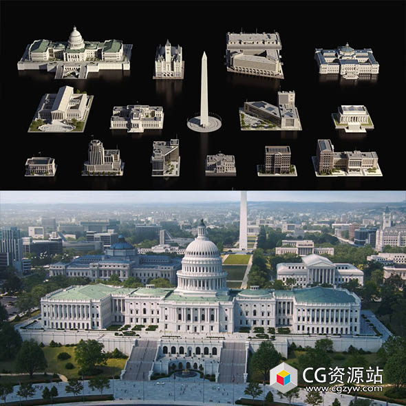 Blender模型-华盛顿特区纪念碑白宫国会大厦楼房建筑3D模型 Washington DC-图片1