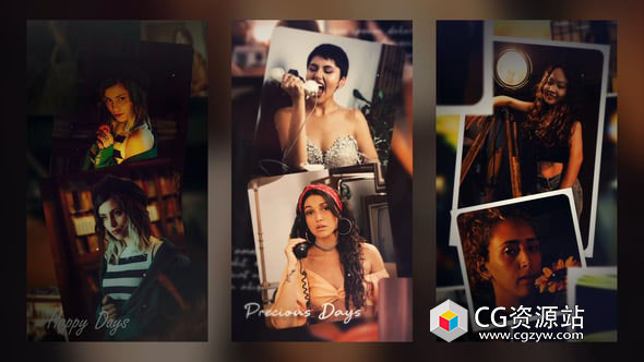 AE模板-竖屏美好回忆照片相册记录展示片头幻灯片3合1+ 背景音乐