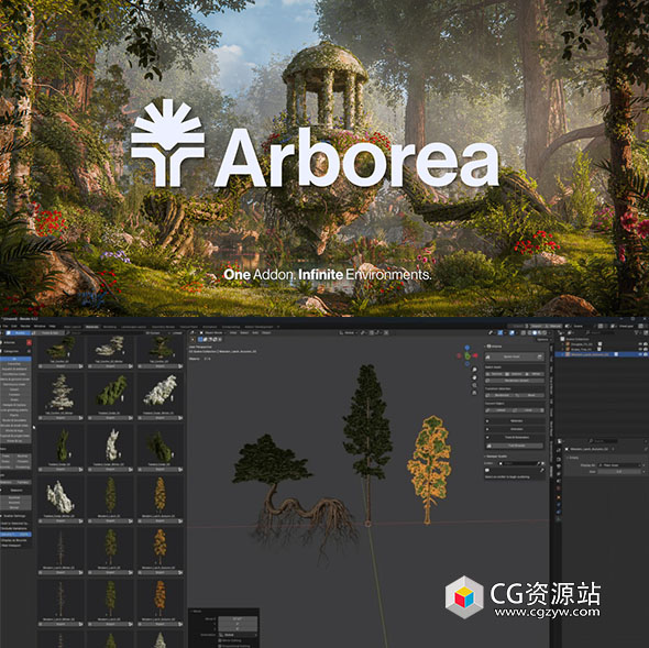 Blender自然环境资产库程序化工具插件 Arborea v1.03 Pro-图片1