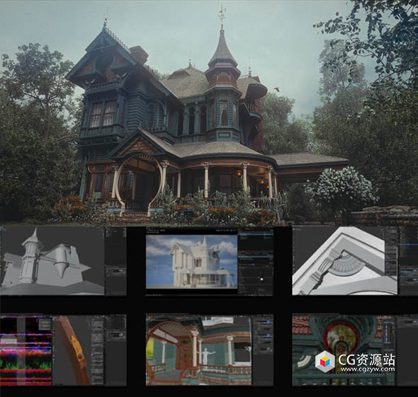 Blender/UE5建筑维多利亚风格游戏环境设计视频教程+中文字幕