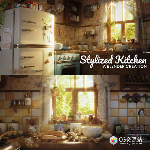 中英文字幕-Blender风格化梦幻厨房建模贴图材质灯光渲染合成全流程基础教程-图片1