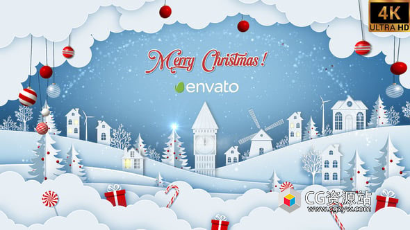 AE模板-剪纸祝福圣诞节片头动画 Christmas Greetings 4K