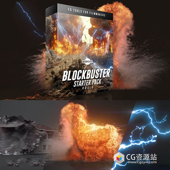 220组影视级火焰爆炸倒塌魔法能量闪电镭射风暴音效特效合成4K视频素材 Blockbuster Starter Pack V2-图片1