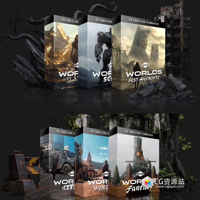 6500张末日科幻奇幻·西部·动作场景特效合成透明PNG图片素材 Bigfilms WORLDS –1- 6套-图片1