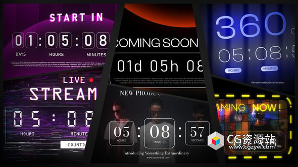AE模板-数字时钟倒计时文字标题动画 Countdown Timeline