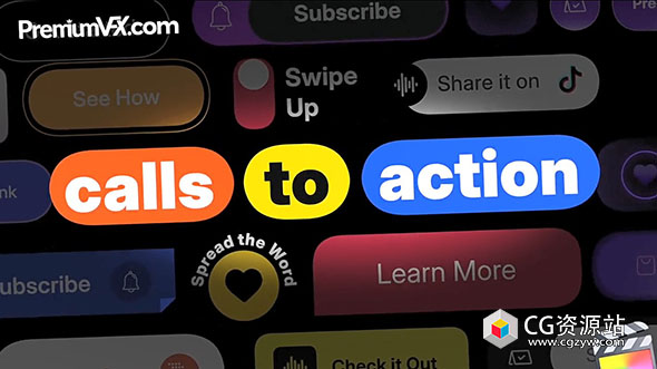 FCPX插件-45个按钮动画元素引导互动订阅购买动画 Calls to Action