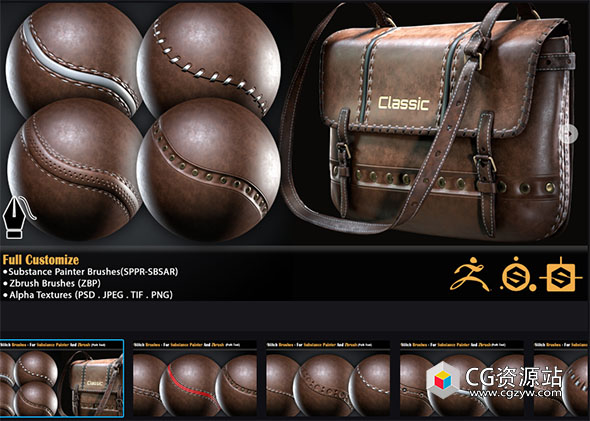 SP/ZBrush动态接缝缝合笔刷+Alpha纹理 Dynamic Seam/Stitch Brushes