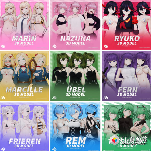 Blender 8组女性模特人物角色系列3D模型 Kley Mirabal Models Collection