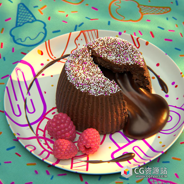 中英文字幕-甜点巧克力蛋糕模拟渲染Houdini教程