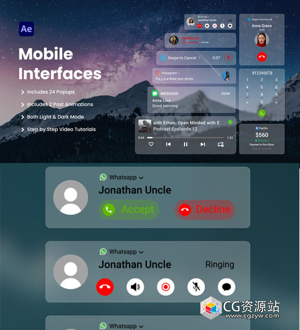 AE+PR模板-手机界面弹窗UI元素动画 Mobile Interface Pack